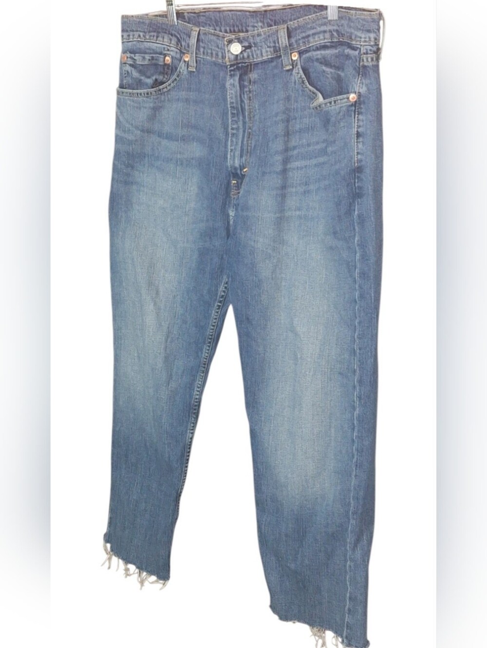 Levi's 505 Cropped Frayed Raw Hem Denim Blue Jeans Grunge Skater 18.5 x 25
